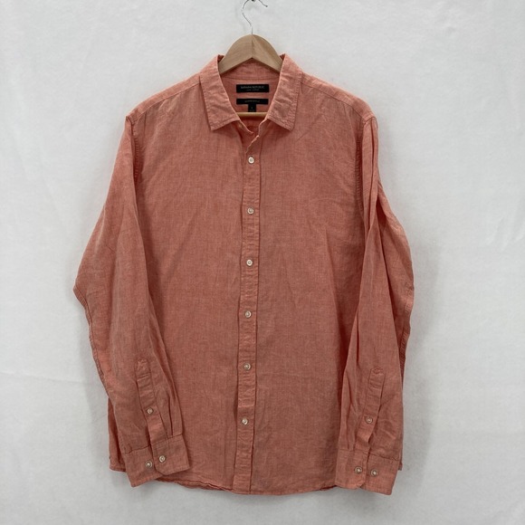 Banana Republic Shirt Mens Large Coral Linen Untucked Slim Long Sleeve Preppy - Picture 1 of 12